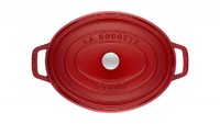Cocotte en fonte Staub ovale cerise 31 cm avec couvercle a bouton laiton