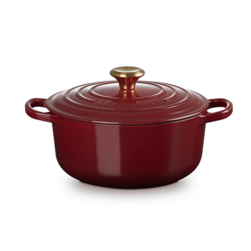 Cocotte Ronde 20cm Rouge Garnet bouton doré