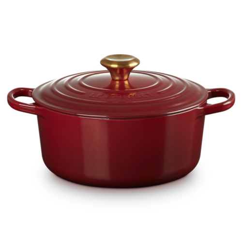 Cocotte Ronde 24cm Rouge Garnet bouton doré