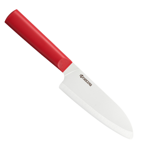 Petit Santoku 14 cm Chowa lame céramique - manche rouge