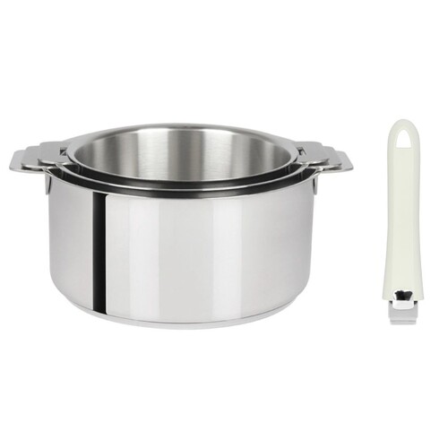 Série de 3 casseroles amovibles 16 à 20 cm + 1 poignée Mutine 02 blanche