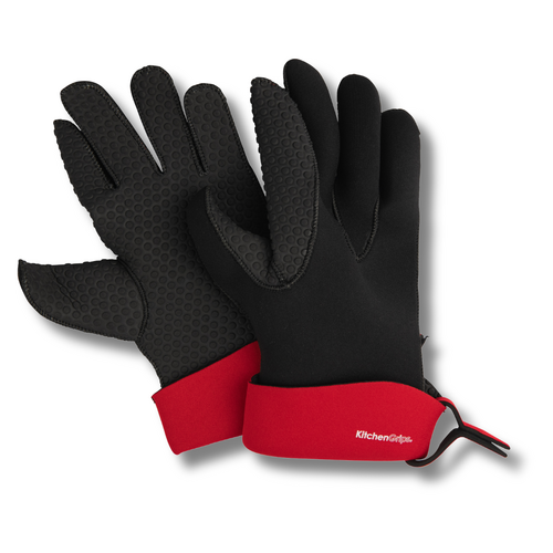 Set de 2 gants à four 5 doigts 28 cm flexopréne rouge & noir