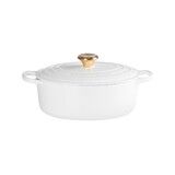 Cocotte ovale 31 cm blanc bouton dore