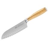 Couteau Santoku 16 cm Manche olive, forge, avec lame alveolee