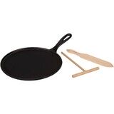 Crepiere en fonte emaillee 27 cm Noir Mat avec Rateau et Spatule a Crepes