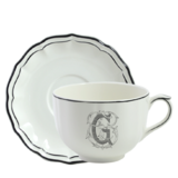 Tasse & soucoupe jumbo M FILET MANGANESE MONOGRAMME