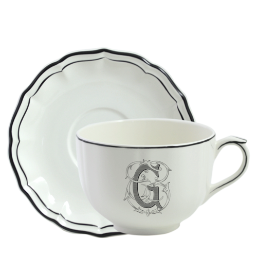 Tasse & Soucoupe Déjeuner Jumbo Filet Manganèse Monogrammé A