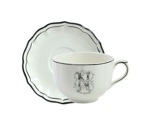 Tasse & soucoupe jumbo N FILET BLEU MONOGRAMME