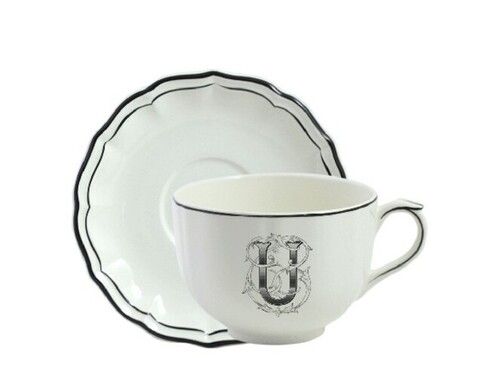 Tasse & soucoupe jumbo U FILET BLEU MONOGRAMME