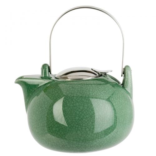 Théière porcelaine et inox 1,35 l jumbo vert craquelée