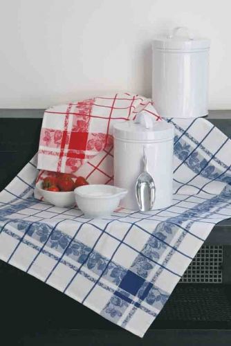 Torchon Le Jacquard Français 60x80 Fraises/ Bleu 100% coton